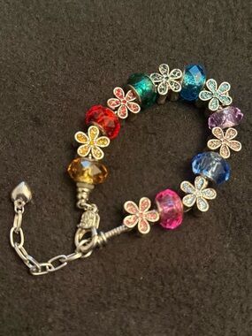 Multicolor Crystal Flower Bead Bracelet - Silver-Tone Accent